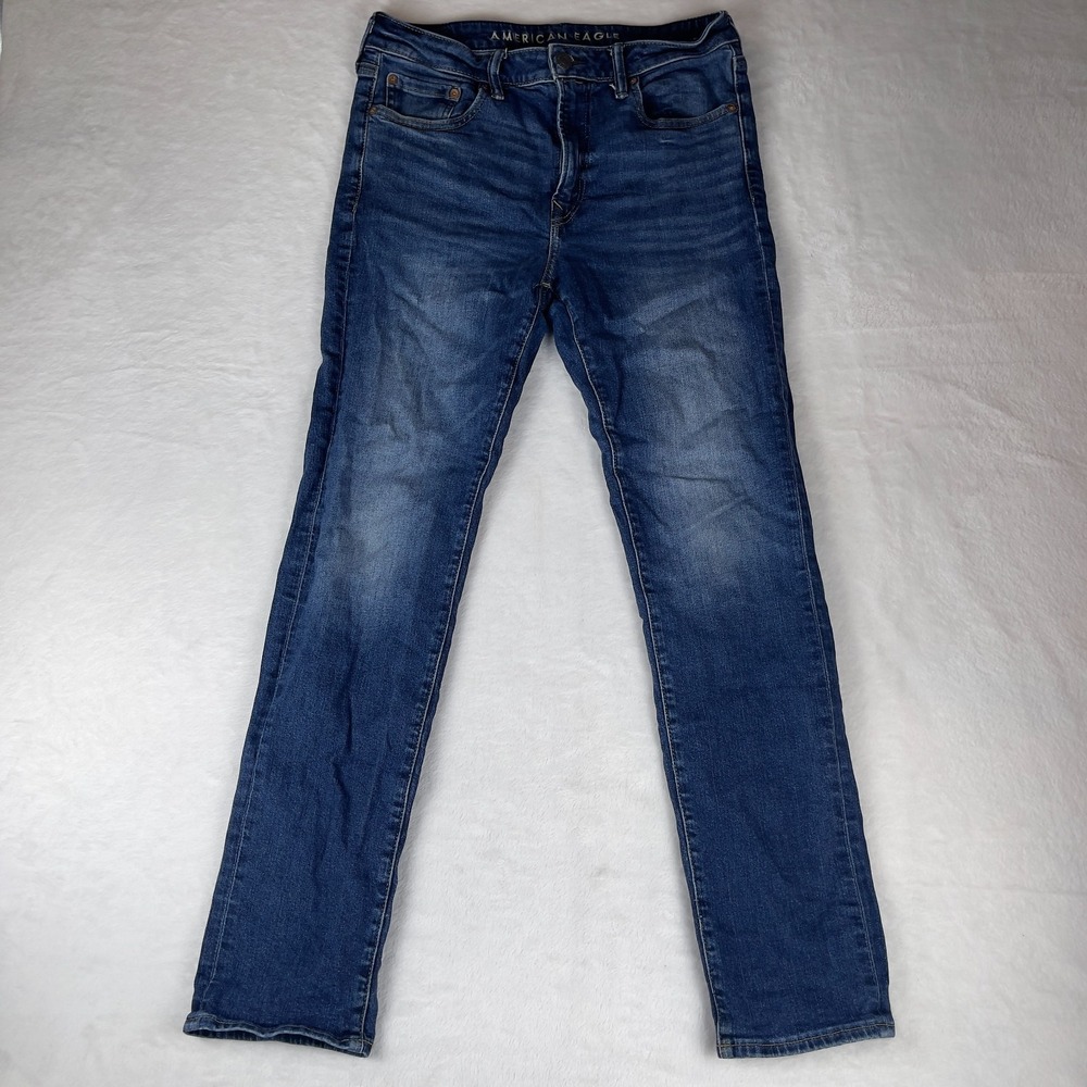 American Eagle Outfitters Jeans Mens 33x32 Blue Denim‎ Straight Stretch Med Wash